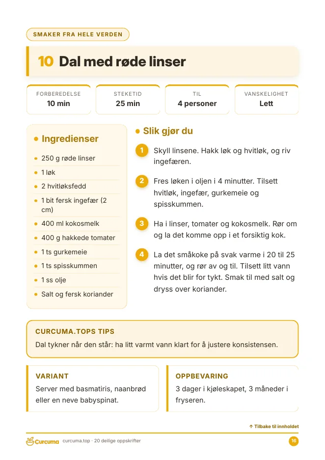 Utdrag fra e-boken: oppskriftsside Dal med røde linser