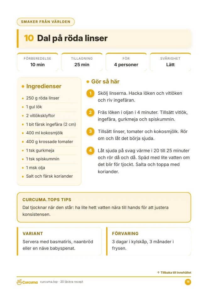 Förhandsvisning av e-boken: receptsida Dal på röda linser