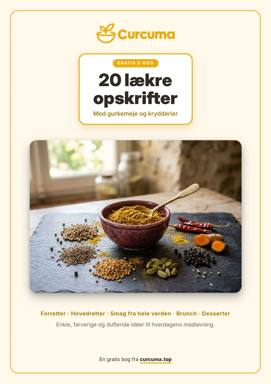 Forsiden af e-bogen 20 lækre opskrifter fra Curcuma.top