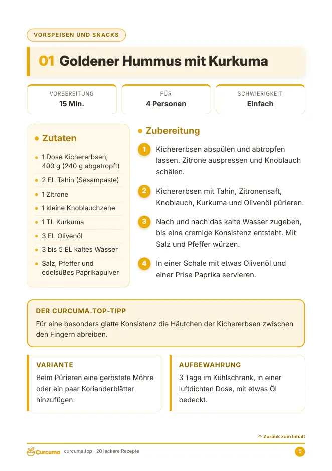 Vorschau des E-Books: Rezeptseite Goldener Hummus mit Kurkuma