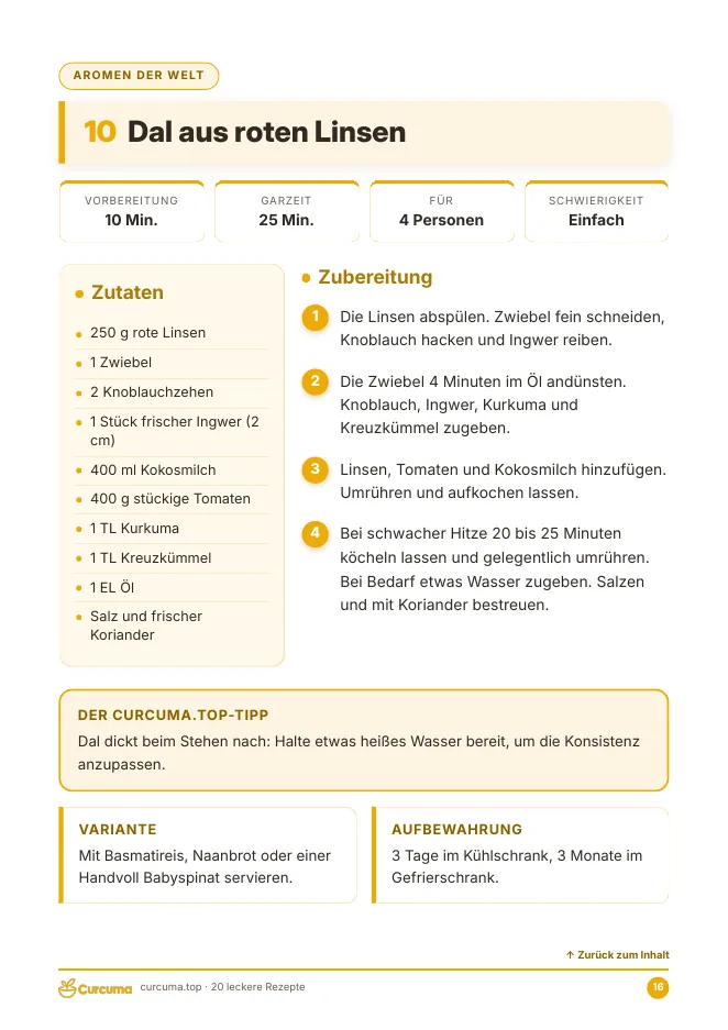 Vorschau des E-Books: Rezeptseite Dal aus roten Linsen