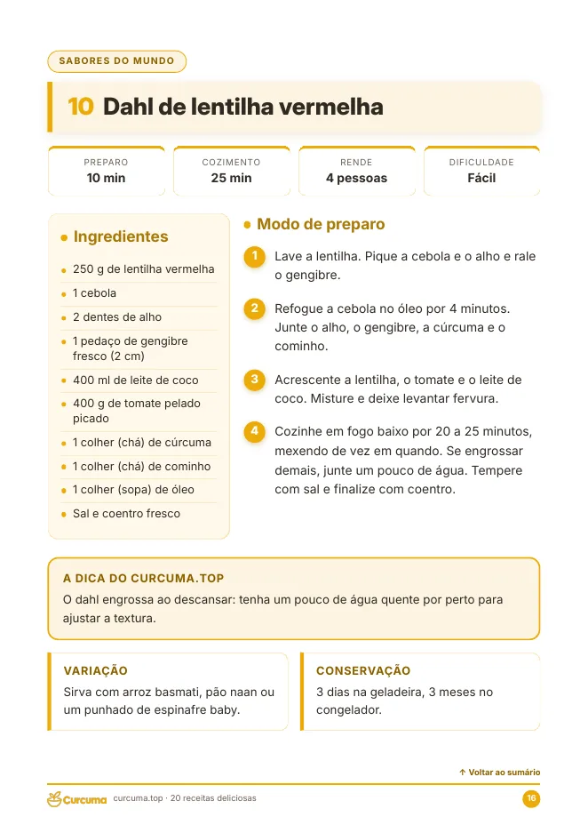 Prévia do e-book: ficha da receita Dahl de lentilha vermelha