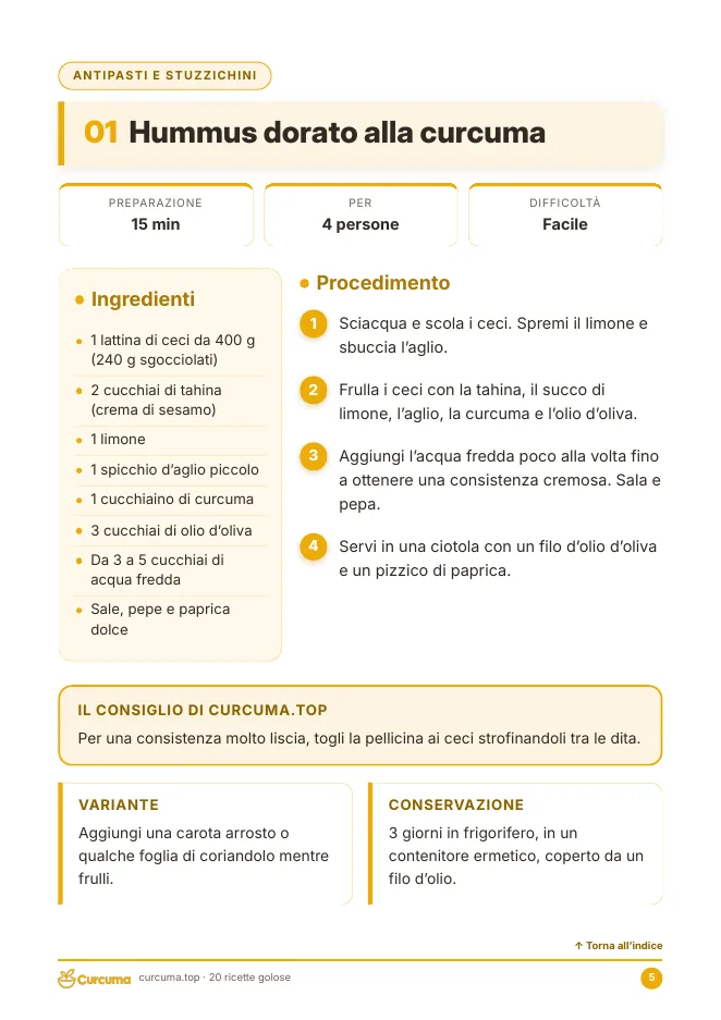 Anteprima dell'ebook: scheda della ricetta Hummus dorato alla curcuma