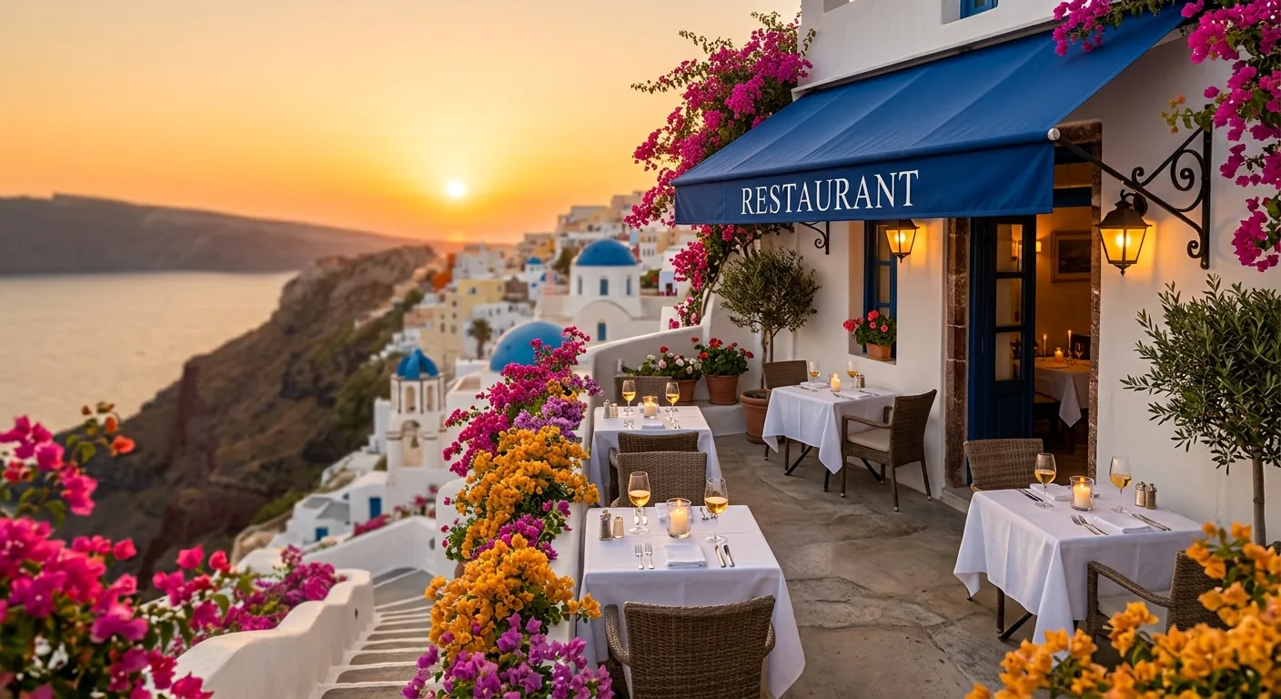 Terrasse de restaurant au coucher du soleil